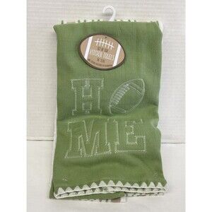 Kitchen Towel Set Of 2 With Home and a Football Stitched. Solid Green/Stripe NWT